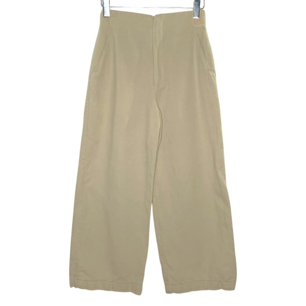 Zara M Womens Tan Wide Leg Pants Linen Cotton High Rise Normcore Pleated